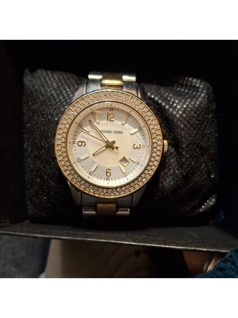 Michael Kors Gold and Silver Double Row of CZ Women's Watch Works Great Has Date